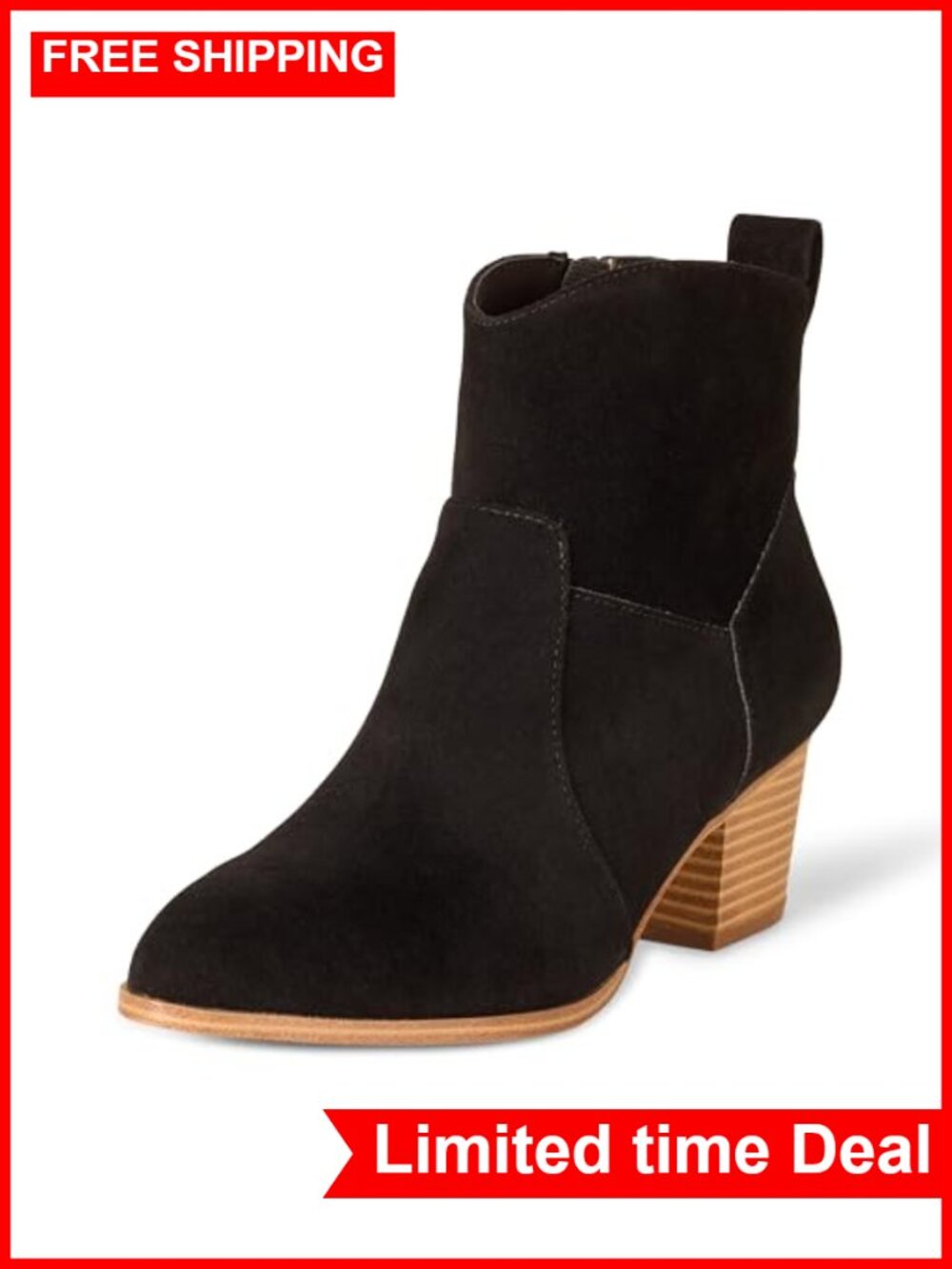 Western Ankle Boots Faux Suede Memory Foam Stacked Heel Zip Booties